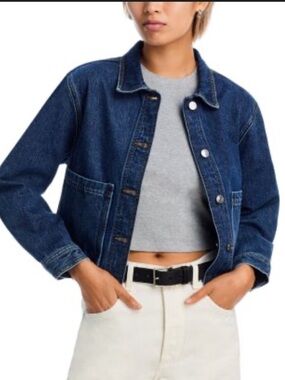 FRAME Dark Blue Denim Jacket with Patch Pockets